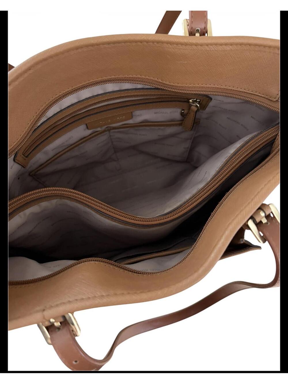 Michael Kors Jet Set Travel Pocket Tote Saffiano Leather Brown Acorn - Picture 7 of 9
